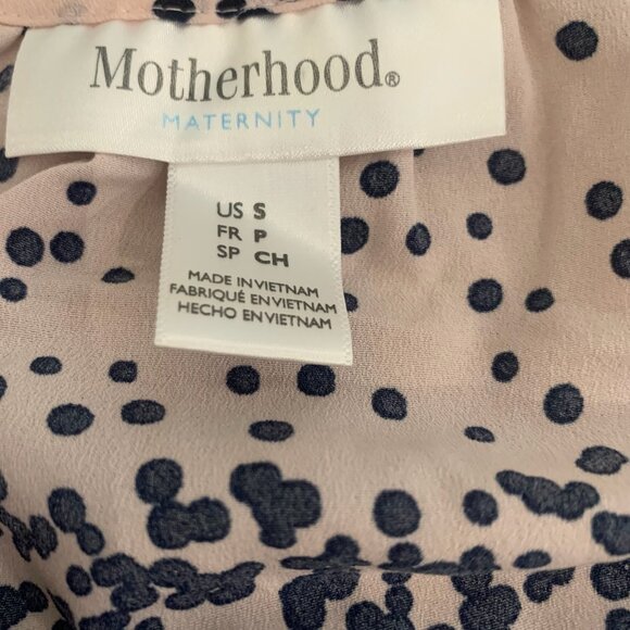 MOTHERHOOD MATERNITY PINK/BLACK POLKA DOT POLYESTER FLUTTER BLOUSE SMALL-EUC - Picture 4 of 5